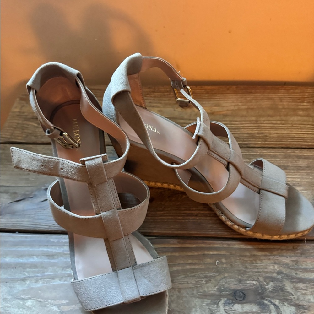 Merona Brown Wedge Sandals with Strappy Design
